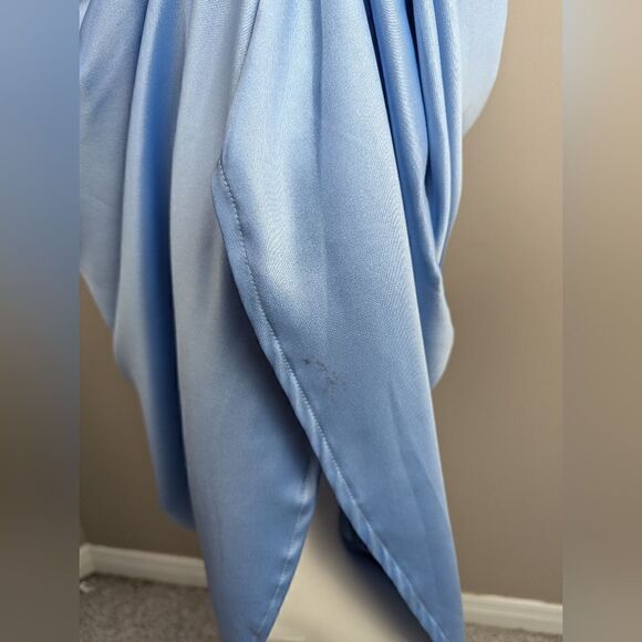 Pretty Little thing Blue Satin Draped Bardot Midi Dress 6 NWT - Picture 12 of 13